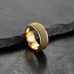 Gold Stainless Steel Rotatable Spinner Ring Fidget Industrial Mens Size 9